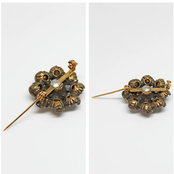 Vintage Dark Garnet Red Glass Stone Flower Goldt Brooch Pin | Jewelry | Brooch - Picture 3 of 8